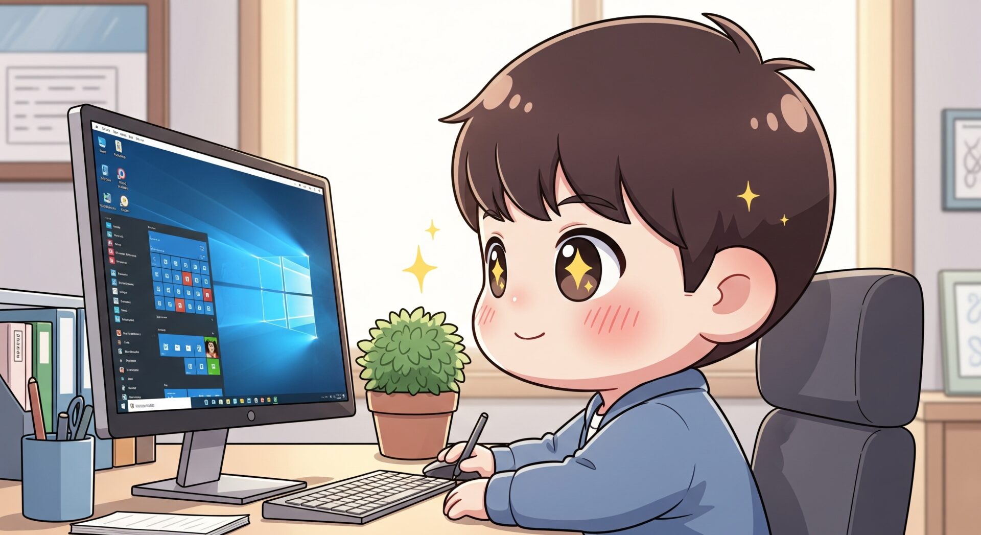 デスクトップがきれいな男性