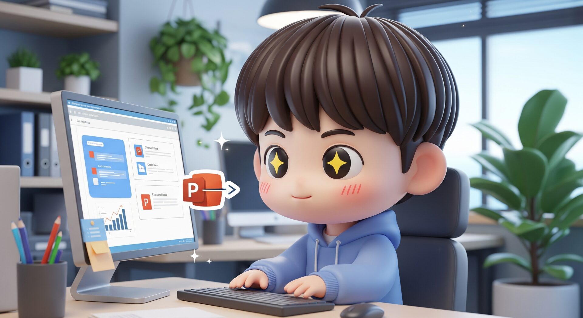 パワポを使う男性