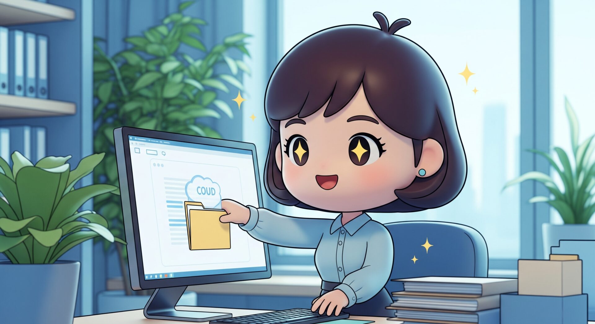 フォルダ整理をする会社員