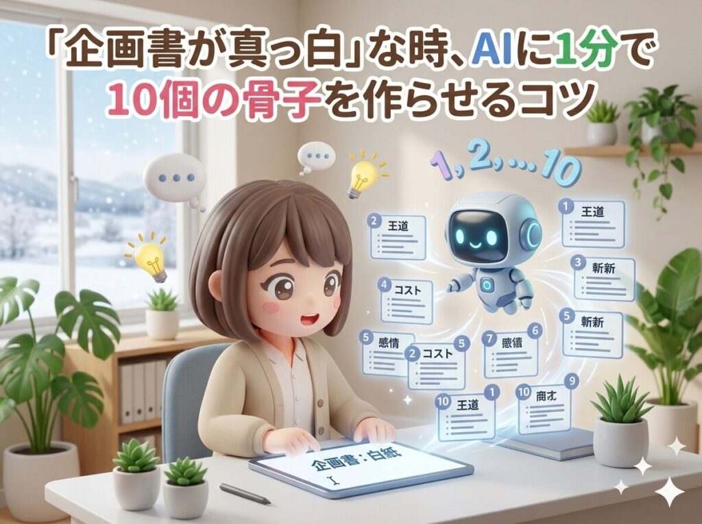 「企画書が真っ白」な時、AIに1分で10個の骨子を作らせるコツ