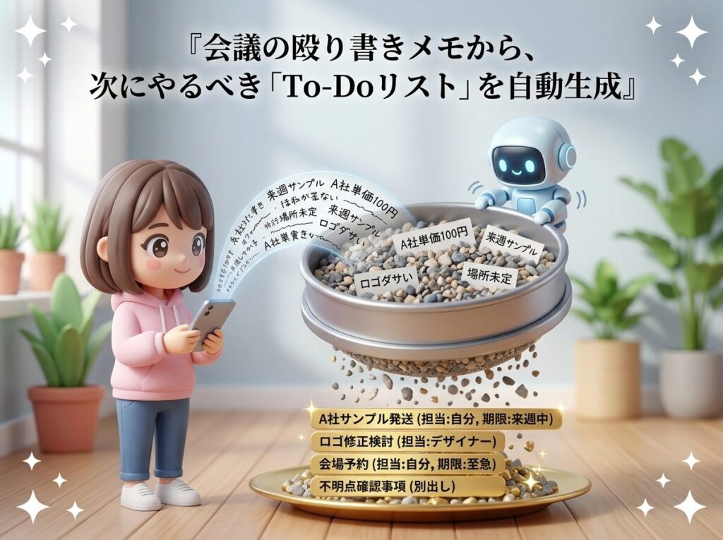 会議の殴り書きメモから、次にやるべき「To-Doリスト」を自動生成