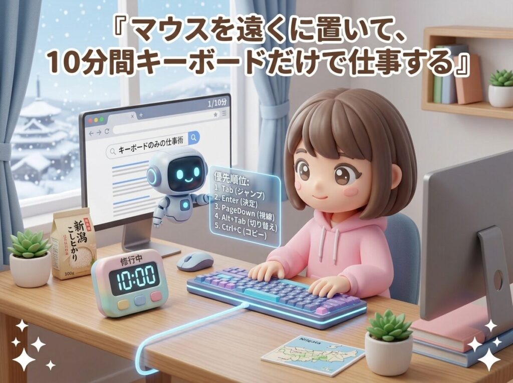 マウスを遠くに置いて、10分間キーボードだけで仕事する