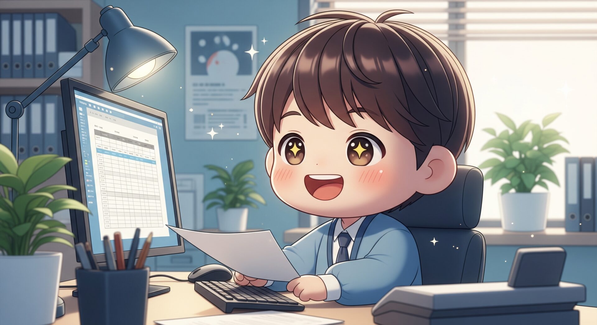 Excelを操作する男性