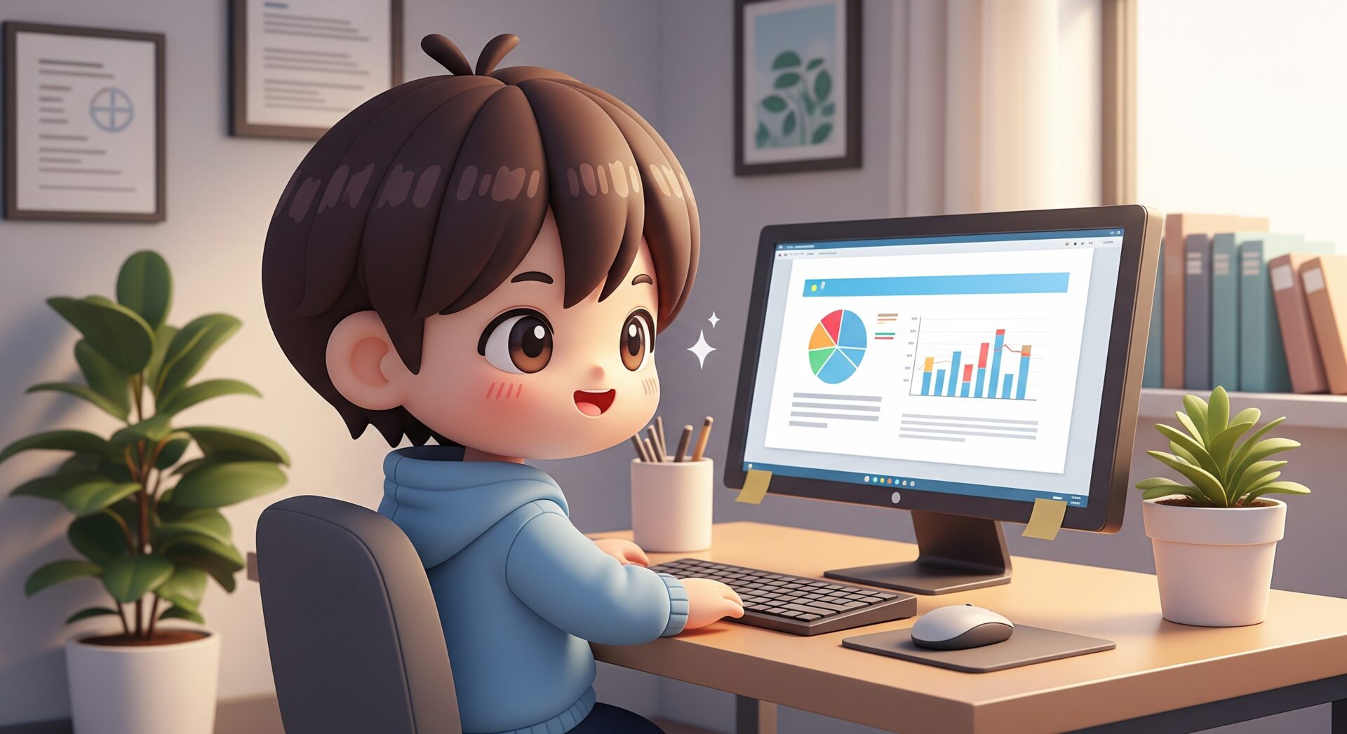 パワポを使う男性