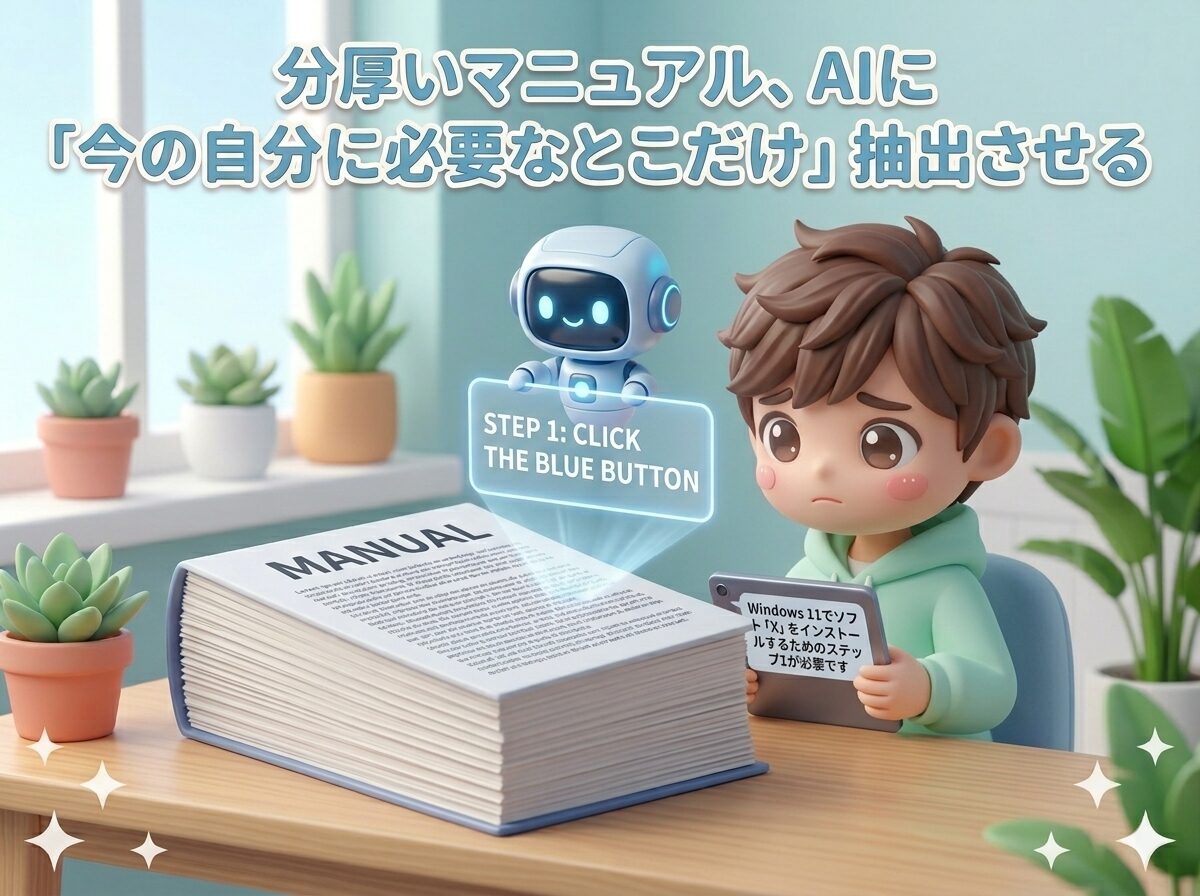 分厚いマニュアル、AIに「今の自分に必要なとこだけ」抽出させる