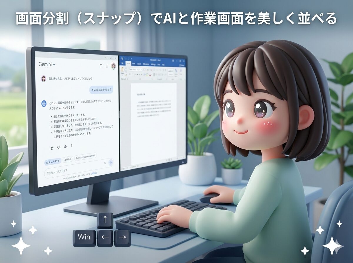 画面分割(スナップ)でAIと作業画面を美しく並べる