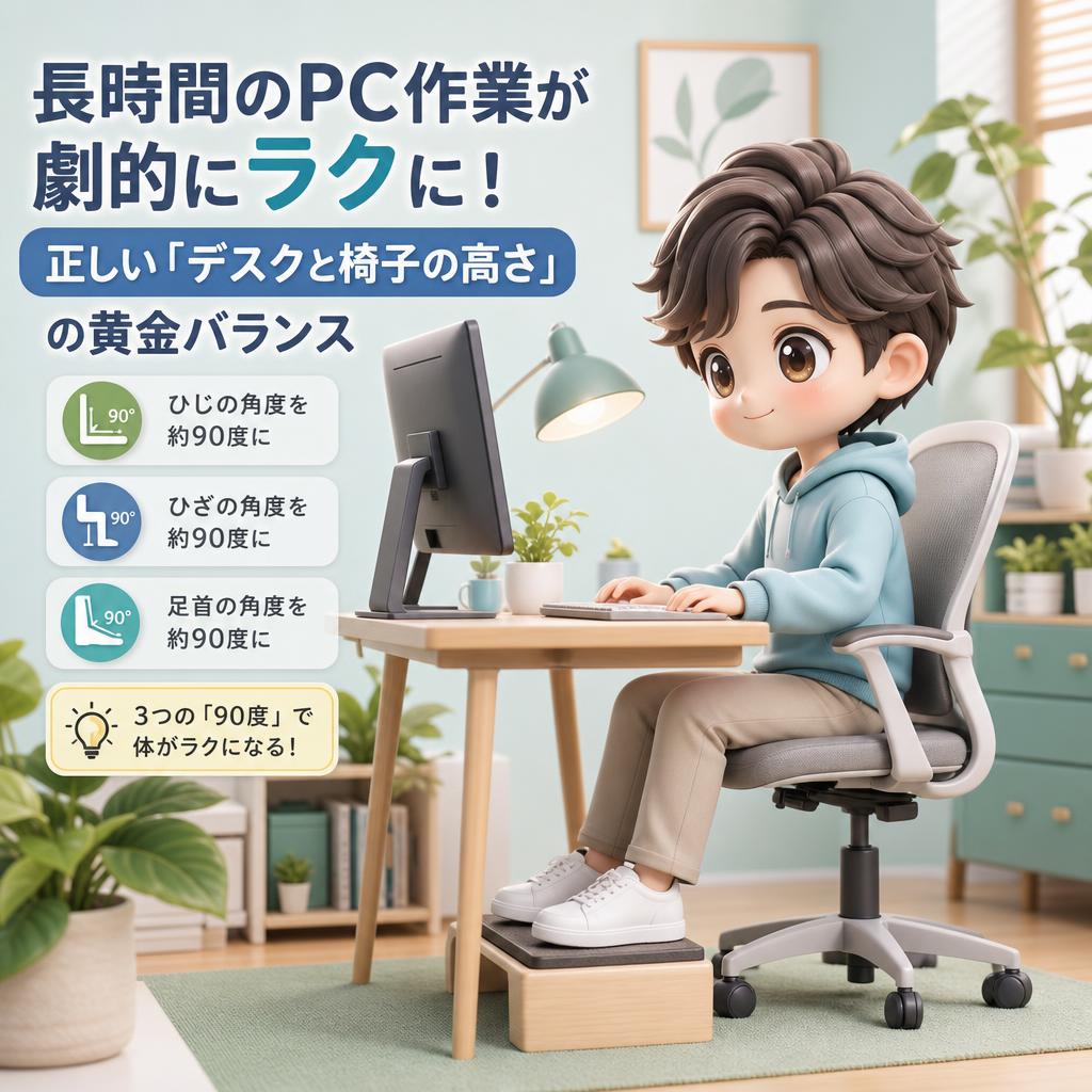長時間のPC作業が劇的にラクに！正しい「デスクと椅子の高さ」の黄金バランス