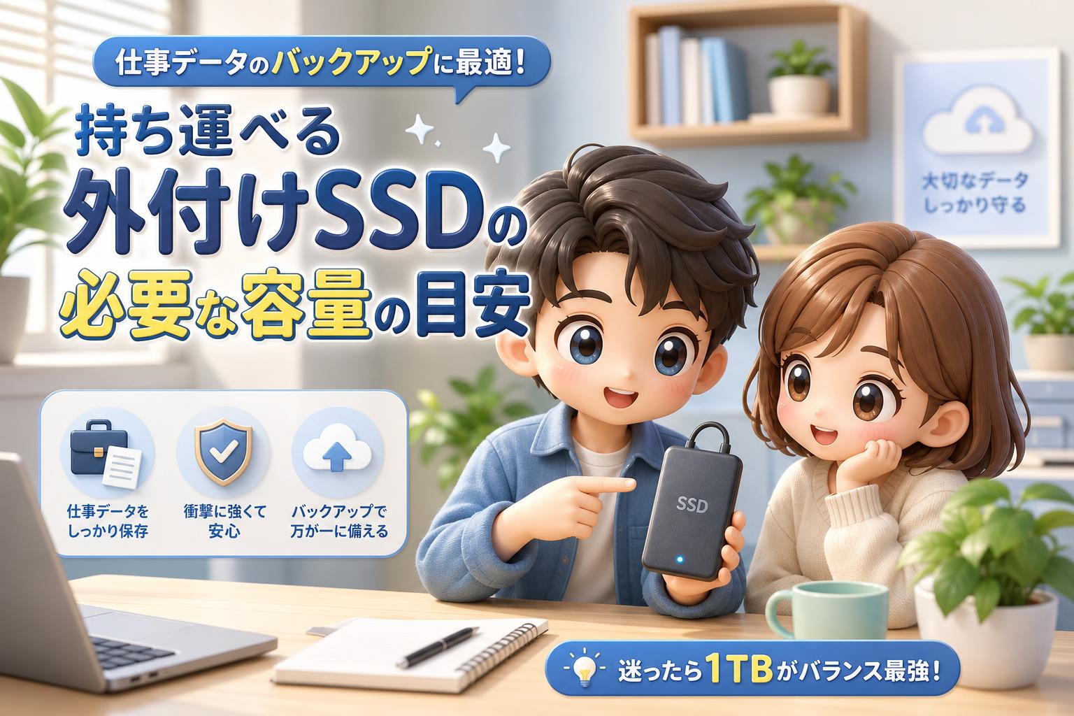 仕事データのバックアップに最適！持ち運べる「外付けSSD」の必要な容量の目安