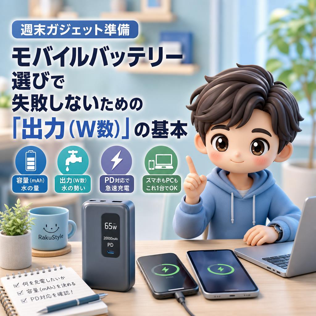 週末ガジェット準備:モバイルバッテリー選びで失敗しないための「出力(W数)」の基本
