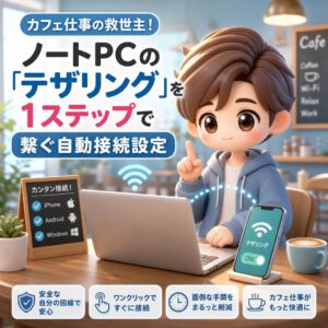 カフェ仕事の救世主！ノートPCの「テザリング」を1ステップで繋ぐ自動接続設定