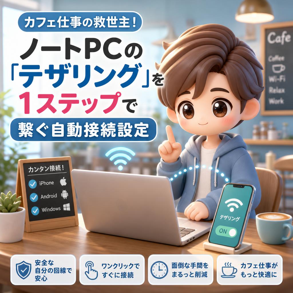 カフェ仕事の救世主！ノートPCの「テザリング」を1ステップで繋ぐ自動接続設定