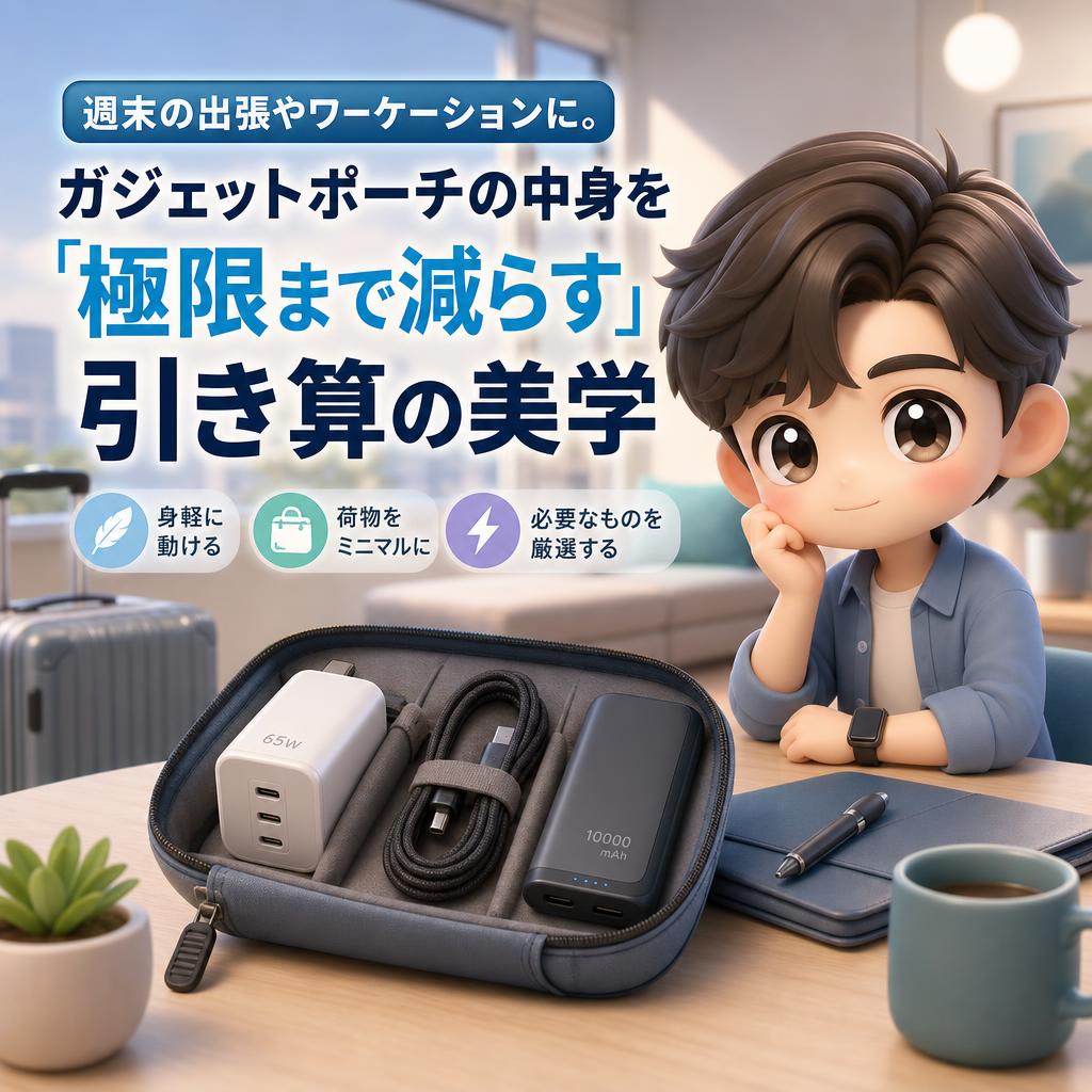 週末の出張やワーケーションに。ガジェットポーチの中身を「極限まで減らす」引き算の美学
