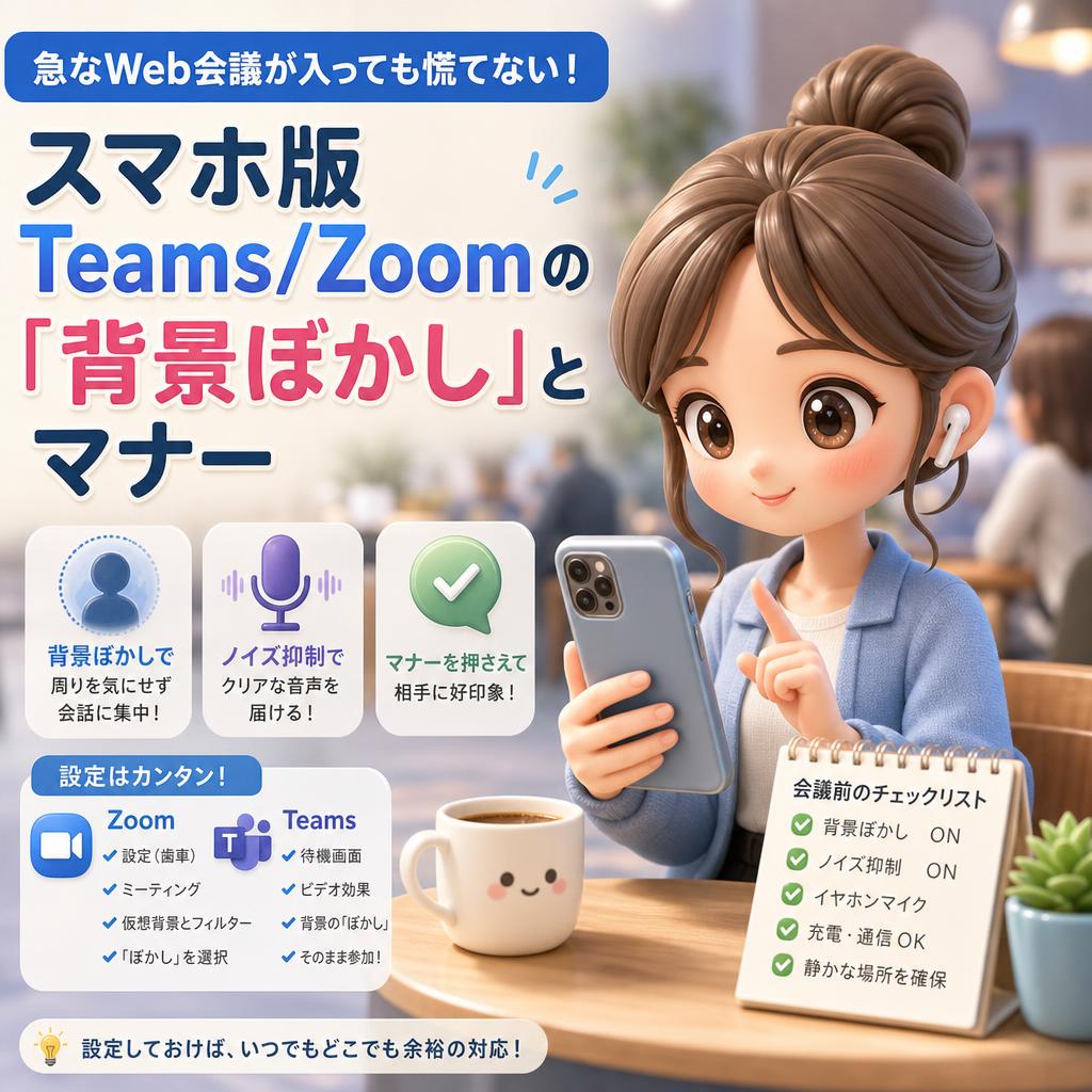急なWeb会議が入っても慌てない！スマホ版Teams/Zoomの「背景ぼかし」とマナー