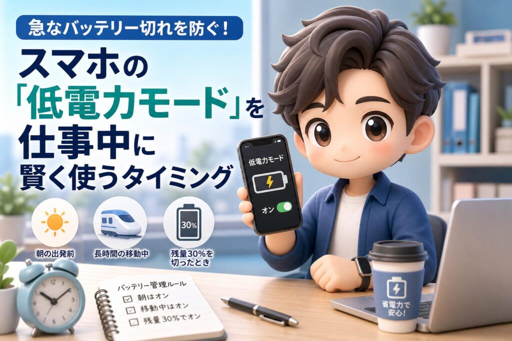 急なバッテリー切れを防ぐ！スマホの「低電力モード」を仕事中に賢く使うタイミング