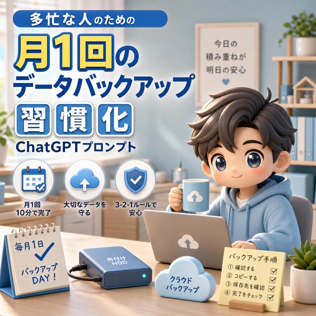 多忙な人のための「月1回のデータバックアップ習慣化」ChatGPTプロンプト
