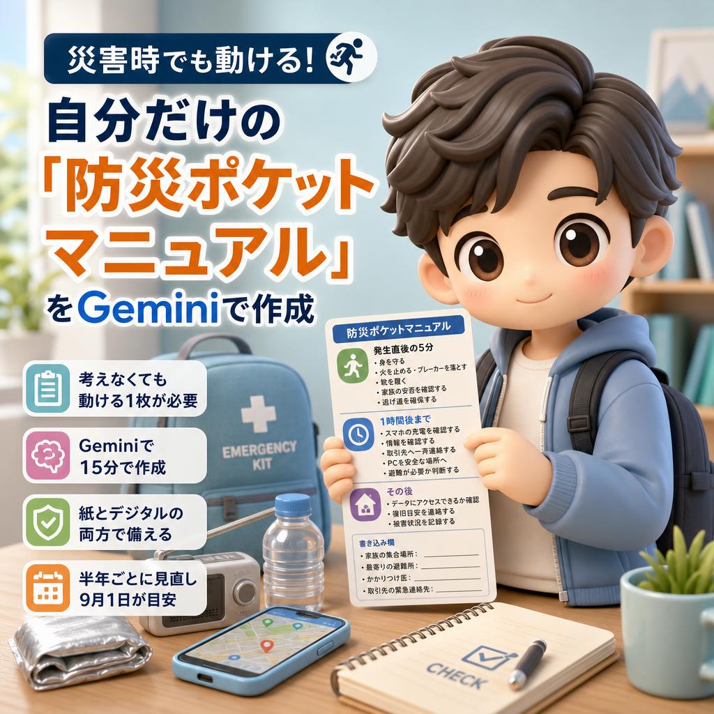 災害時でも動ける!自分だけの「防災ポケットマニュアル」をGeminiで作成