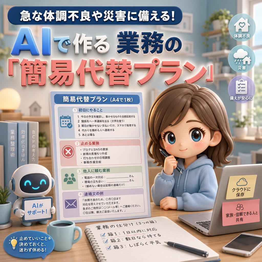 急な体調不良や災害に備える!AIで作る業務の「簡易代替プラン」