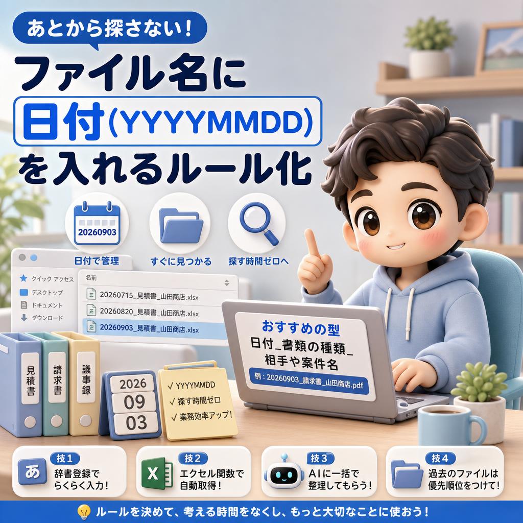 あとから探さない!ファイル名に「日付(YYYYMMDD)」を入れるルール化