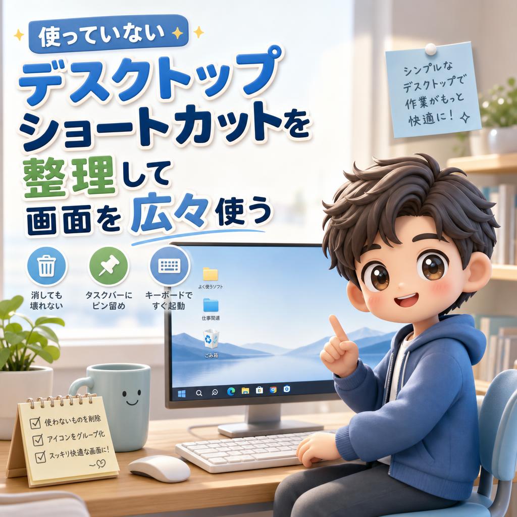 使っていないデスクトップショートカットを整理して画面を広々使う