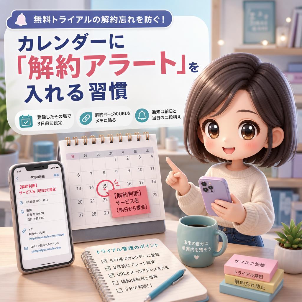 無料トライアルの解約忘れを防ぐ！カレンダーに「解約アラート」を入れる習慣