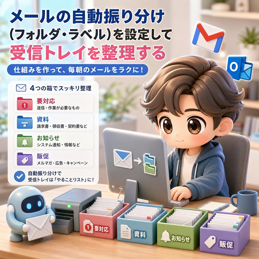 メールの自動振り分け（フォルダ・ラベル）を設定して受信トレイを整理する